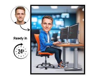 Software Developer cartoon Portrait, Developer gift,Custom Developer Caricature, Developer caricature from photo,gift for Software Developer
