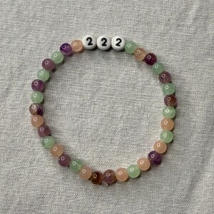 Angel Number 222 Beaded Bracelet. Purple, Mint, and Pink Acrylic Beads.