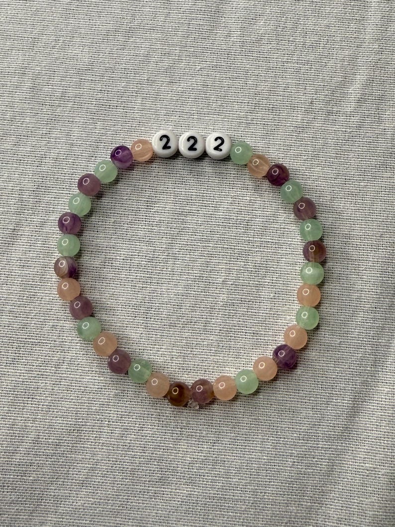 Angel Number 222 Beaded Bracelet. Purple, Mint, and Pink Acrylic Beads.