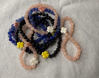 Acrylic Bracelets With Cross Charm. Size 7”. Three Different Color Variations. Elastic Stretchy Bracelets.