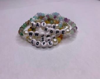 Letter Bead Bracelet: Love, Hope, Faith, Savior, WWJD