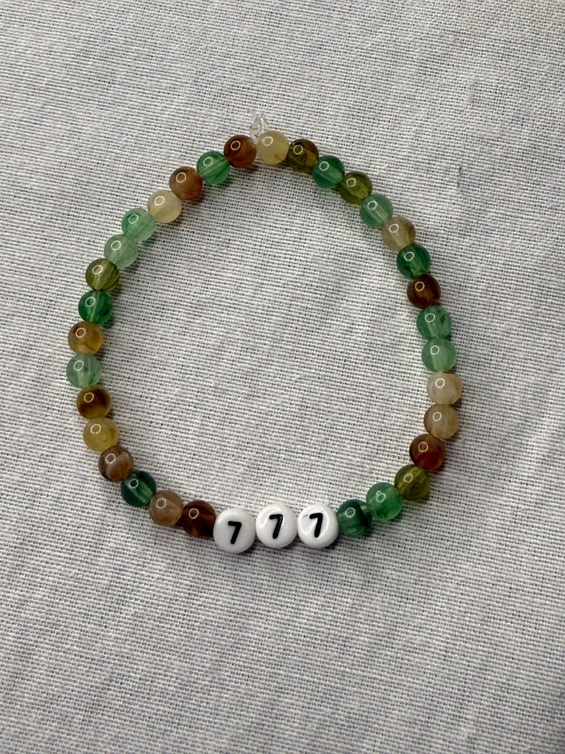 Angel Number 777 Beaded Bracelet. Brown, Beige, and Green Acrylic Beads.
