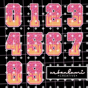Digital File: Pink Neon Drip Numbers | Waffle Sprinkle Ice Cream Drippy Baseball Softball | Instant Download High-Quality PNG for Merch