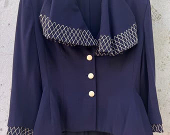 Chaqueta azul marino y blanca estilo años 40 de los 80