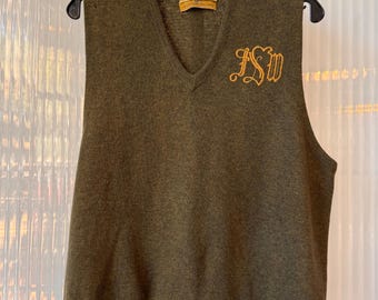 Khakigroen wollen vest uit de jaren 60