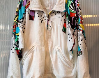 1990s Multicolor Kabuki-mask Windbreaker Jacket
