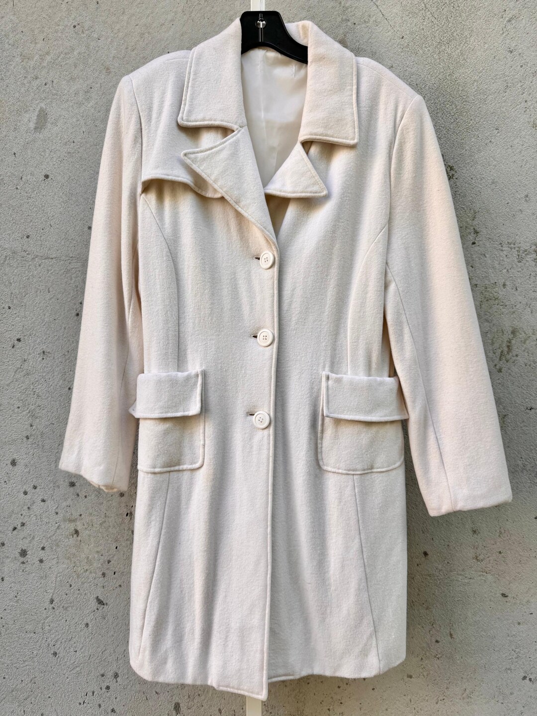 1980s/90s off White Wool Blend Coat With Notched Lapel - Etsy