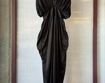 1980s Elegant Draped Erte Style Black Evening Jumpsuit