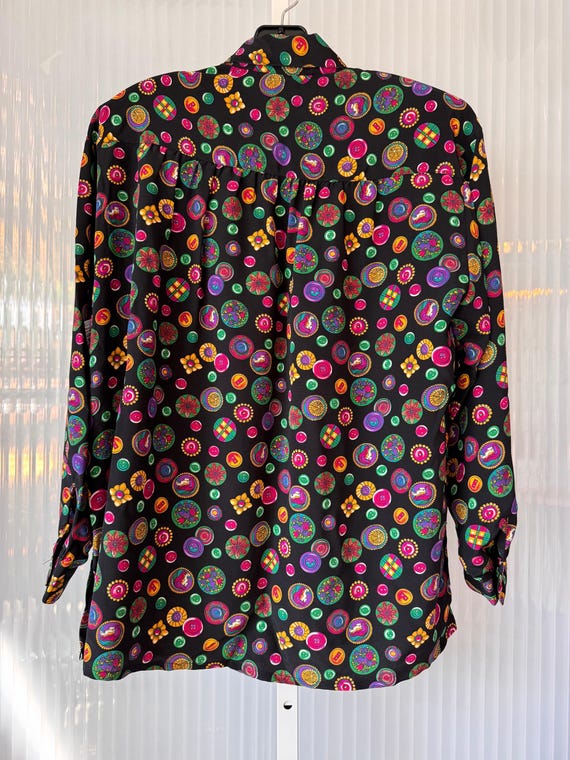 1980s Black & Multicolor Button Pattern Blouse - image 2