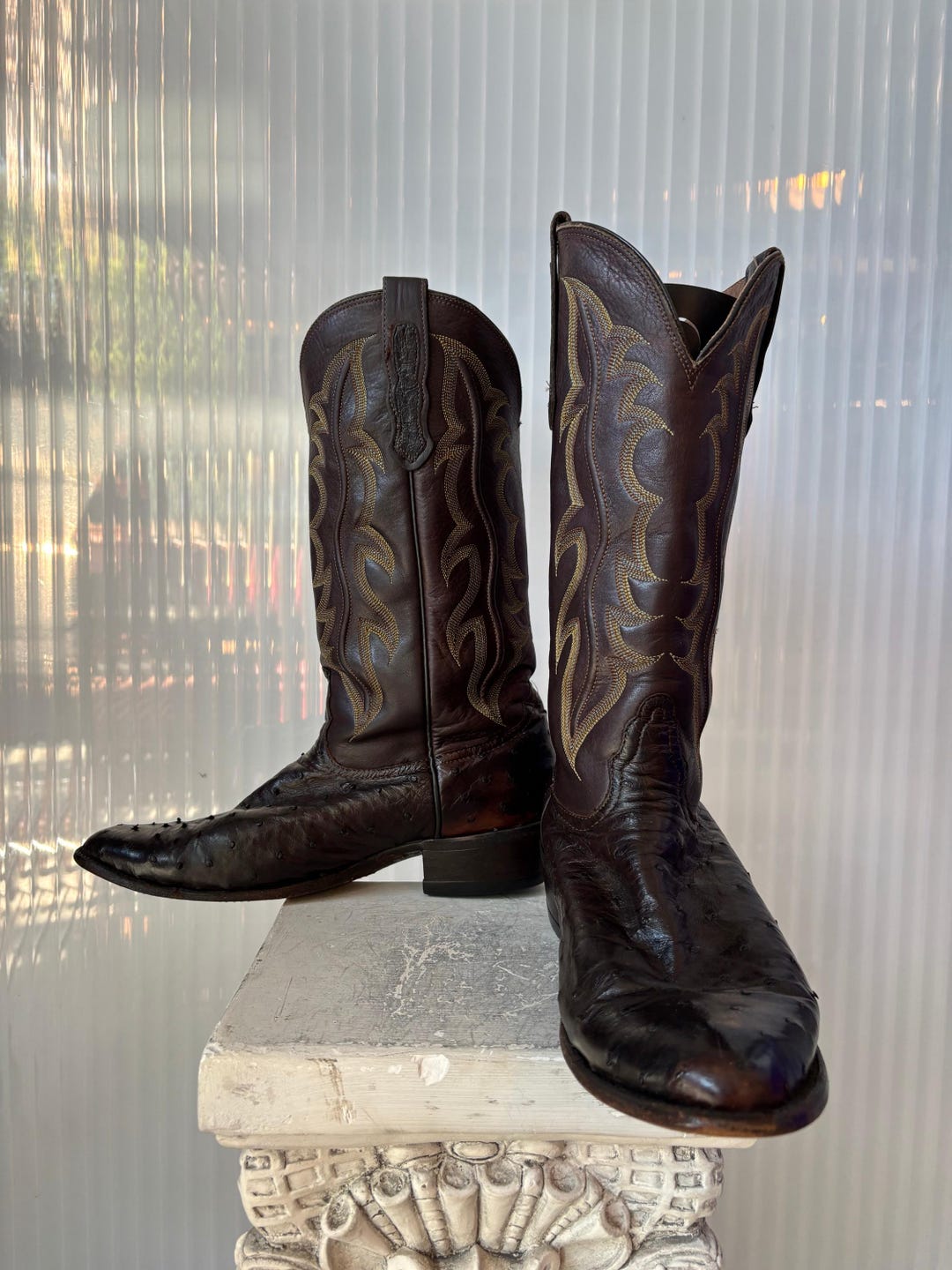 Nocona Brown Faux Ostrich Leather Cowboy Boots Size 9d - Etsy