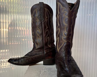 Nocona Brown Faux Ostrich Leather Cowboy Boots Size 9d - Etsy