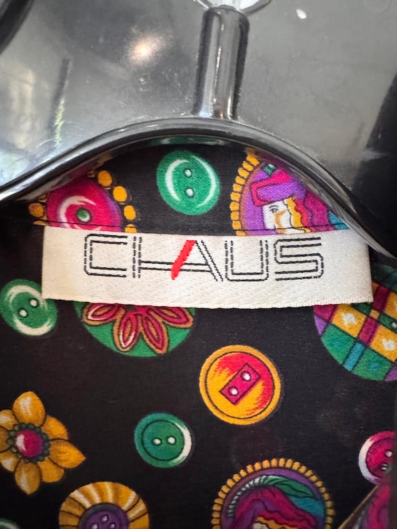 1980s Black & Multicolor Button Pattern Blouse - image 3