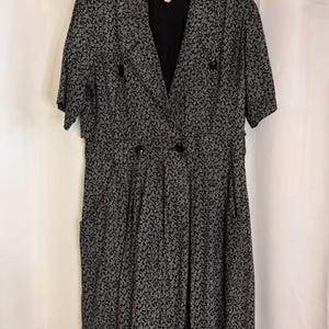 1980s Black & White Floral Dress