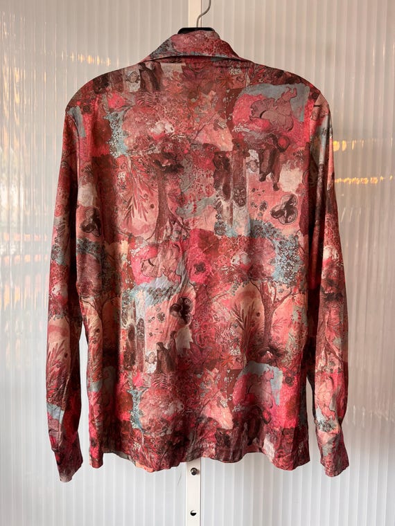 1970s Red & Brown Point Collar Button Up Shirt - image 2