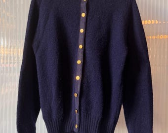 1950s Navy Blue Wool Knit Cardigan