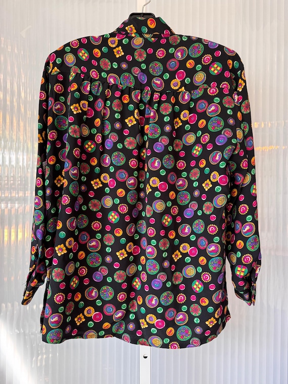 1980s Black & Multicolor Button Pattern Blouse - image 2