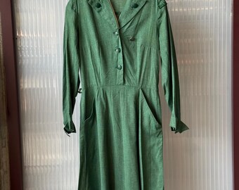1950s Green Girl Scout Dress w/ Pin