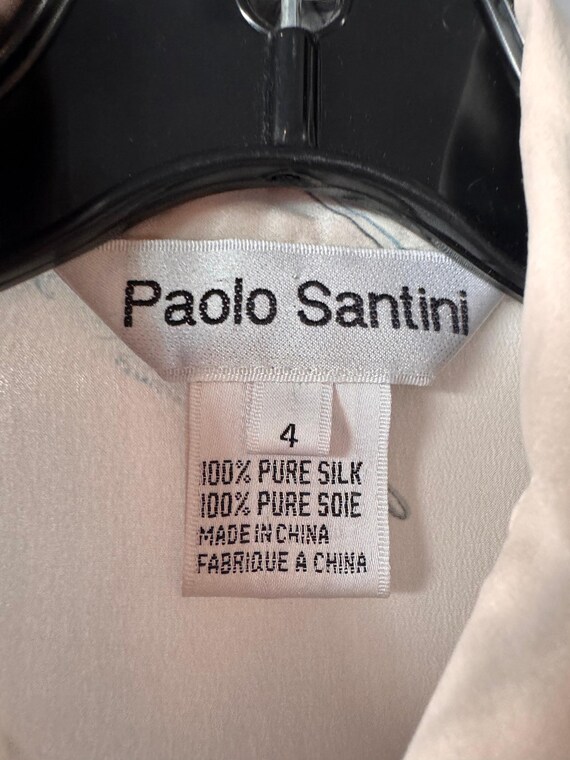 1990s Feather Pattern Taupe Button Up Blouse - image 3