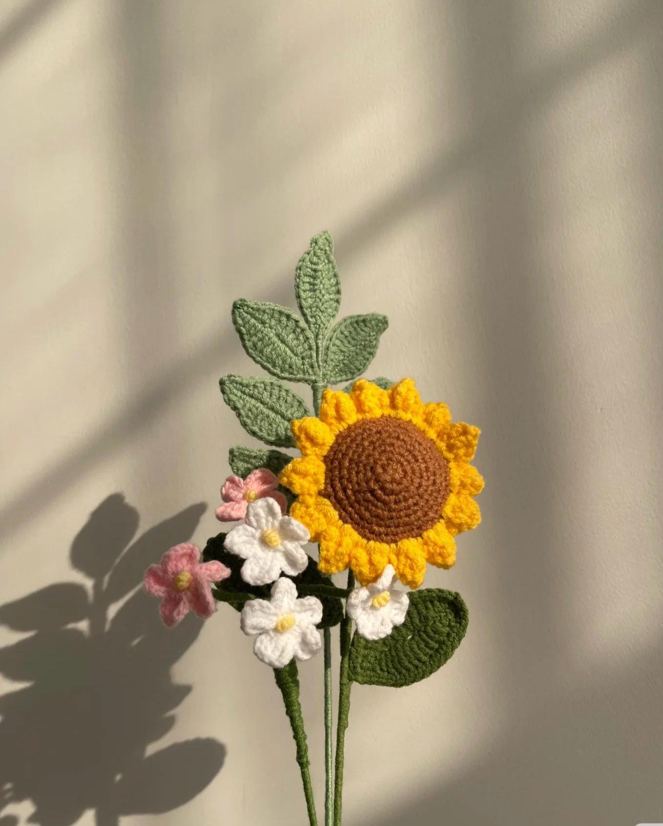 Crochet Sunflower Bouquet, Lily of the Valley, Rose, Mother's Day