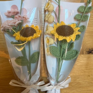 Crochet sunflower bouquet, lily of the valley, rose, mother&#39;s day gifts, birthday gift, anniversary gift, home decoration