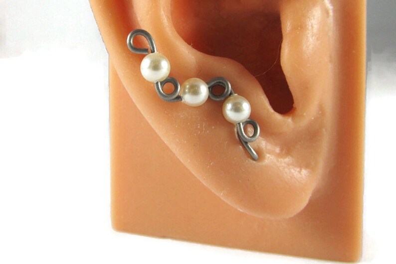 Hypoallergenic Ear Climber Titanium Ear Cuff Cream Swarovski Etsy