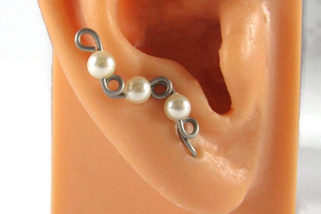 Hypoallergenic Ear Climber Titanium Ear Cuff Cream Swarovski Etsy