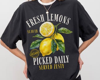 Comfort Colors, Fresh Lemons Unisex T-Shirt, Lemon Summer Shirt, Fresh Fruit Tee, Fruit Lover Gift, Lemonade Stand Top, Retro Lemon Shirt