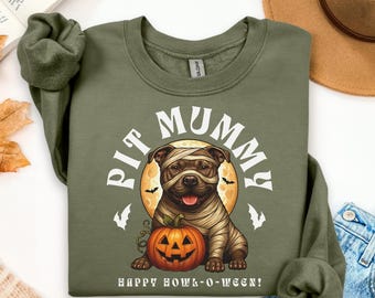 Pitbull Mummy Halloween Sweater, Spooky Pit Bull Sweatshirt, Pittie Mom Sweater, Pittie Halloween Sweater, Fall Pitbull Sweater