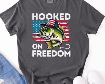 Comfort Colors, Bass Fishing T-Shirt, Patriotic Bass Shirt, 4th Of July Fishing Tee, Bass Fisherman Shirt, Fishing Gift For Dad