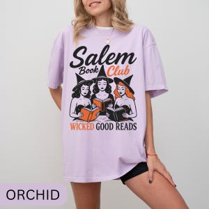Halloween Book Club T-Shirt, Bookish Halloween Shirt, Witchy Book Tee, Literary Gift, Book Lover Halloween Top, Spooky Reading Shirt Orchid