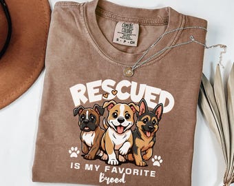 Rescued Is My Favorite Breed Dog T-Shirt, Cute Rescue Dog Tee, Dog Rescue Gift, Dog Lover Shirt, Adopt Don't Shop T-Shirt, Pet Adoption Tee