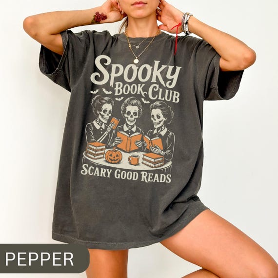 Spooky Book Club T-Shirt, Bookish Halloween Shirt, Vintage Book Tee, Book Lover Gift, Book Enthusiast Halloween Tee, Retro Skeleton Shirt