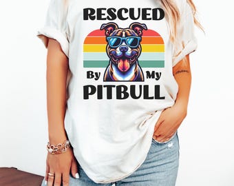 Comfort Colors, Rescued by My Pitbull Unisex T-shirt, Pitbull Lover Gift, Dog Mom Dad Tee, Funny Animal Shirt, Pit Bull Rescue Shirt