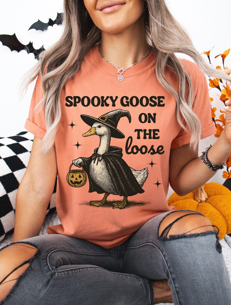 Spooky Goose Halloween T-Shirt, Halloween Witch Shirt, Retro Goose Halloween Tee, Funny Witch Costume Shirt, Animal Lovers Halloween Gift Terracotta