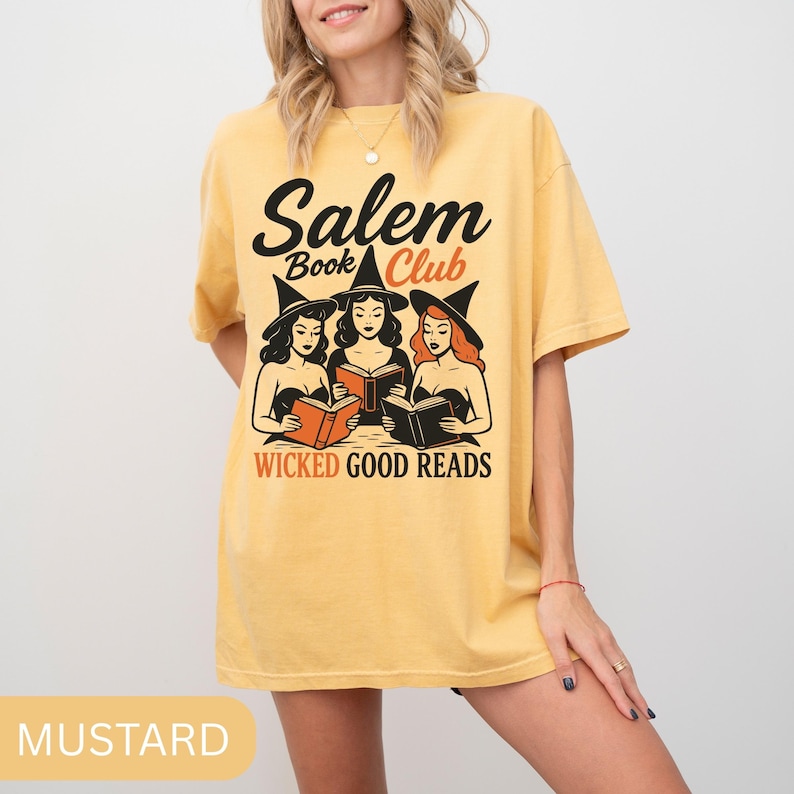 Halloween Book Club T-Shirt, Bookish Halloween Shirt, Witchy Book Tee, Literary Gift, Book Lover Halloween Top, Spooky Reading Shirt Mustard
