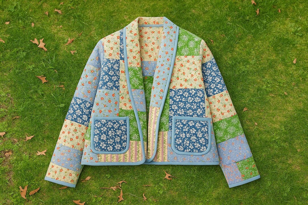 Floral Quilted Jacket, Spring Jacket, Light Blue Cute Jacket, Summer ...