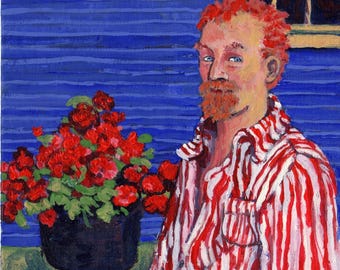 Cuadro o lámina original, con un toque de fantasía, Vincent van Gogh y geranios.