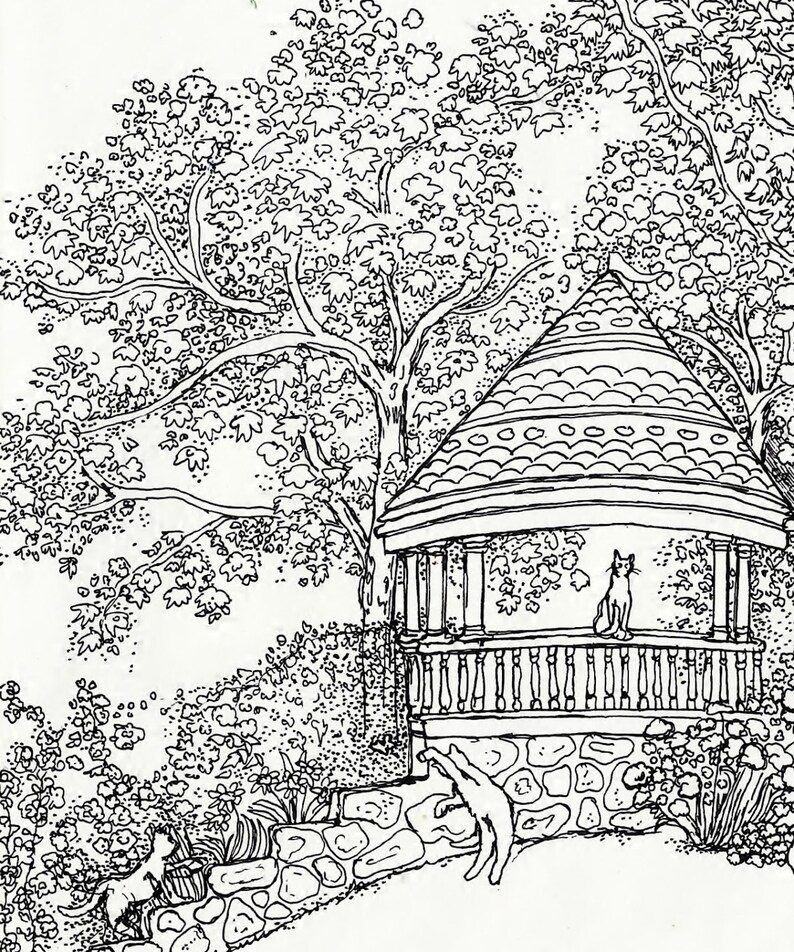 Adult Coloring Page House Of Cats Instant | Etsy