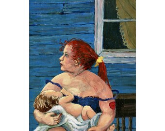 Mother and Child Fine Art Print, Mom and baby Giclee Print from my original acrylic painting, gift for her, handsigned, feminine room decor