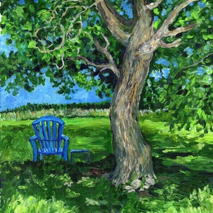 Summer landscape Giclee Print &quot;In The Shade&quot; fine art print of original acrylic painting , big green tree, sunny day, handsigned wall art