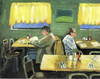 Diner Art Print from my original oil painting-people in a restaurant-interior scene-sunshine-handsigned Giclee Print by Patty Fleckenstein