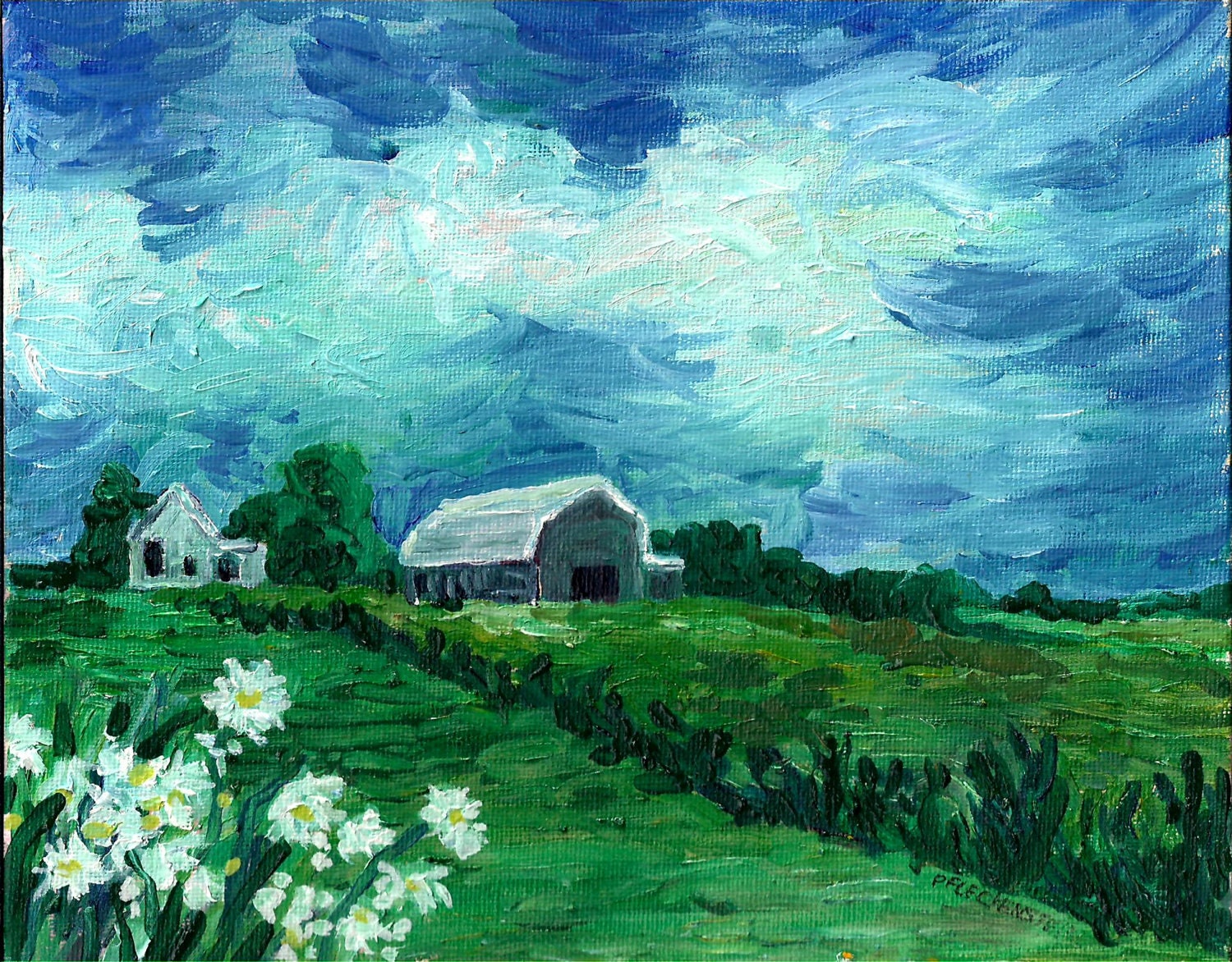 38×46㎝「稲刈り後の田園風景」油彩・原画・F10 里山の田園風景 – 絵画や壁飾り販売｜風景投稿販売あゆわら(R)