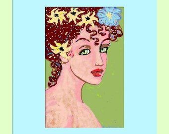 Teen Girls Room Decor colorido arte de pared, Retrato de rostro de mujer bonita, Impresión Giclee estilo Pop Art, arte gráfico de fantasía, arte de pintura digital