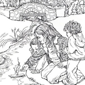 Adult Coloring Page Mom and Kids Playing in the Park Instant Printable ...