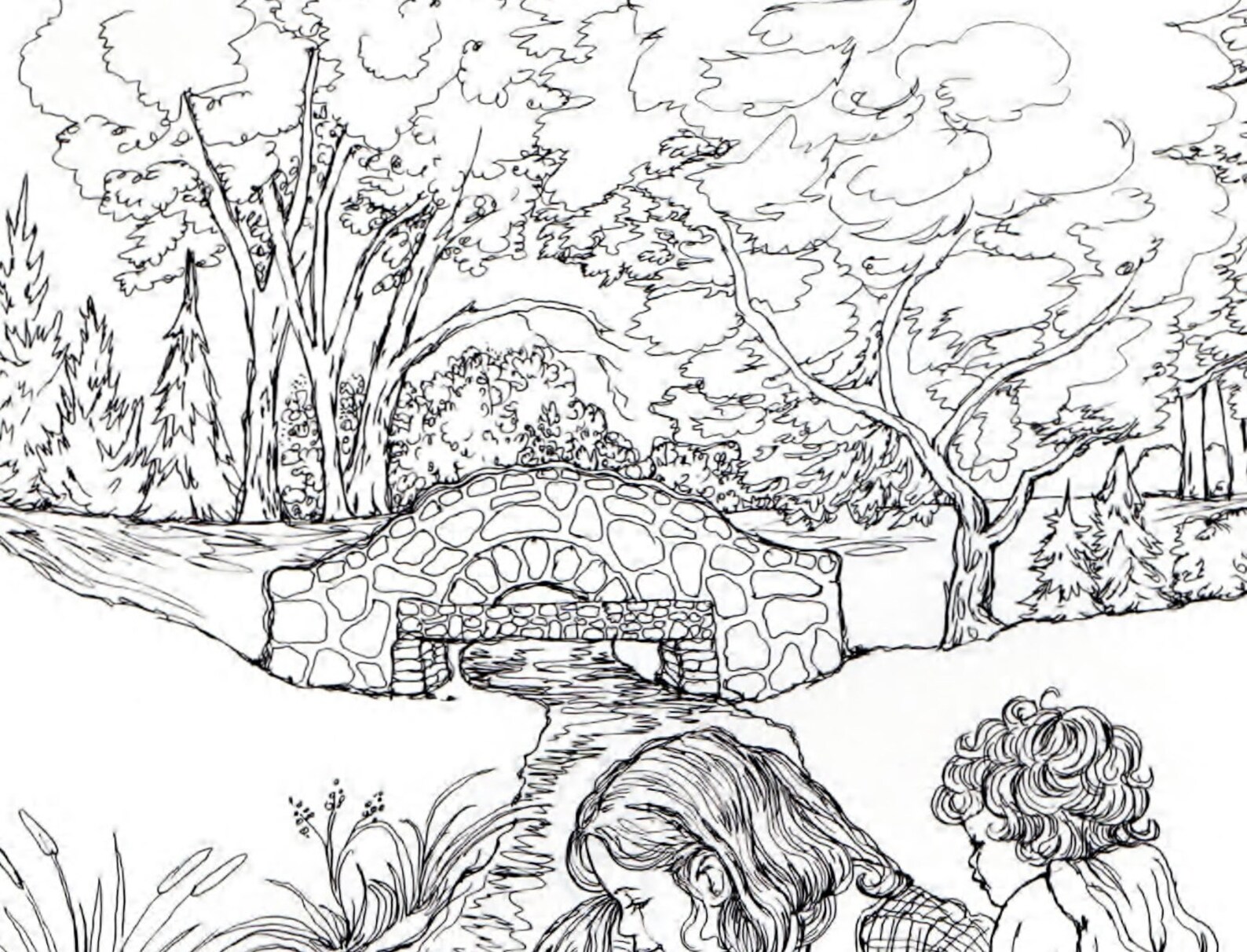 Adult Coloring Page Mom and Kids Playing in the Park Instant Printable ...