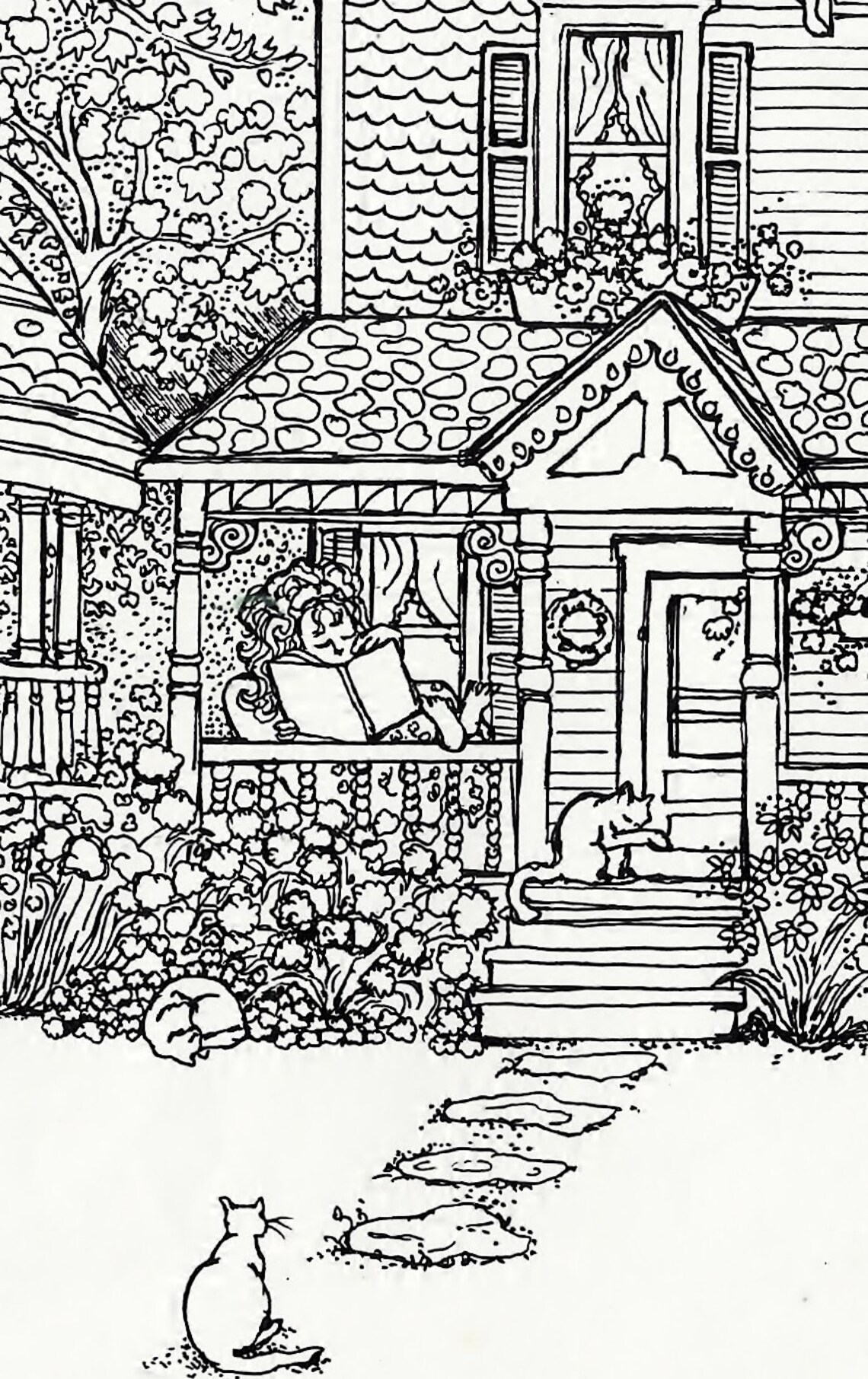 COLORING PAGE Adult DIY , "house of Cats" Instant Printable Download