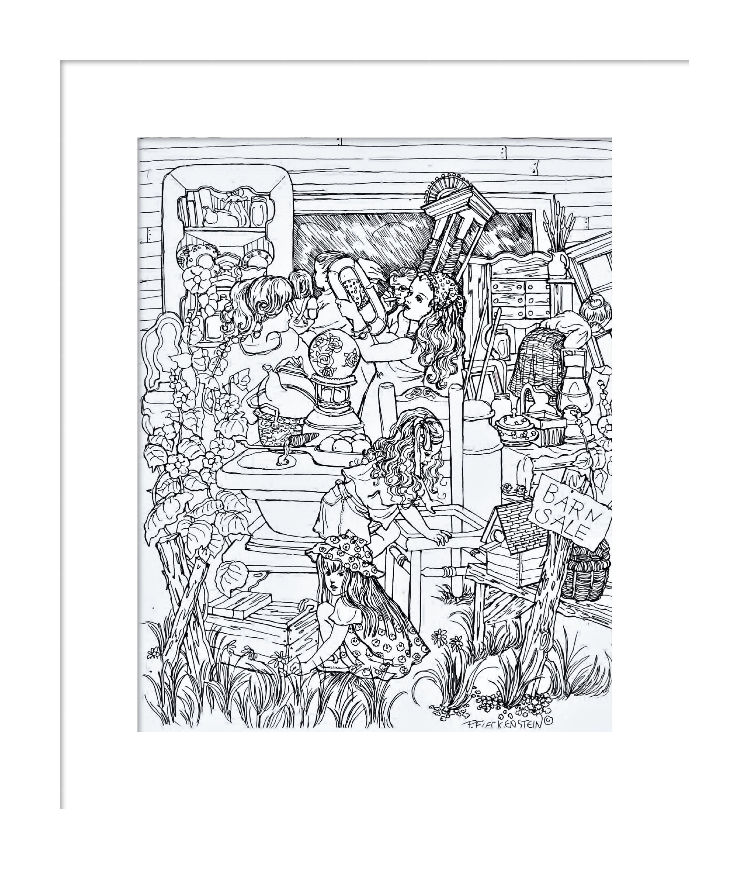 Barn Sale Detailed Pen and Ink Drawing Giclee Print, Black and White ...