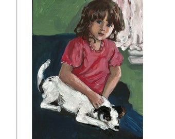 Acrylic Painting ART PRINT,Girl and her dog,"Hannah and Garbo"handsigned print of my original painting,painterly art,fine art,room wall art