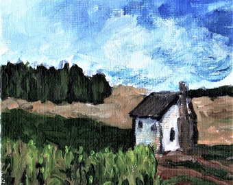 Fine Art Country Landscape Giclee Print, House in the Country, pastoral rural landscape, farm fields, wall art,room decor artwork