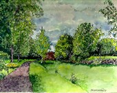 Original Watercolor Landscape, Old Erie Canal, Handpainted original Watercolor painting, Pen and Ink and Watercolor Wall Art, Home Decor